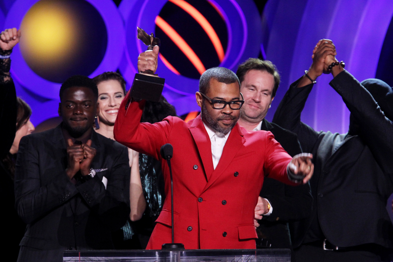 Actor-writer-director Jordan Peele accepts Best Feature for Get Out during the 2018 Film Independent Spirit Awards on March 3, 2018.